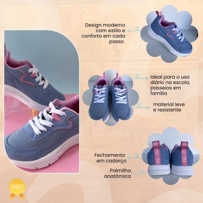 Imagem de Tênis Infantil Klin Menina Esportivo E Moderno Azul E Rosa