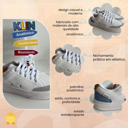 Imagem de Tênis Infantil Klin Volta às Aulas Branco Gelo Azul Prático