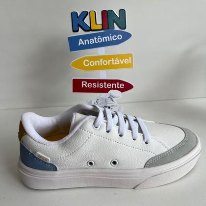 Imagem de Tênis Infantil Klin Volta às Aulas Branco Gelo Azul Prático
