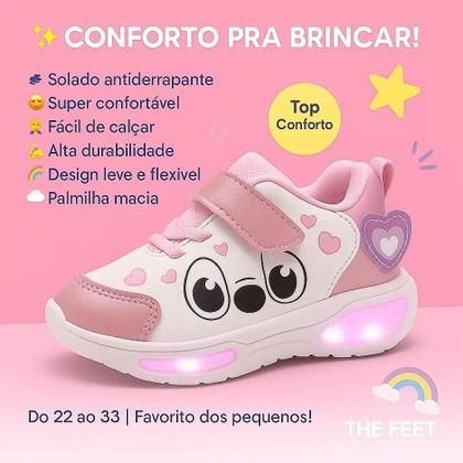 Imagem de Tênis Infantil Led Feminino Stitch Minipé Luzinha Menina Casual