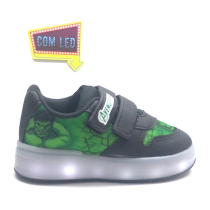 Imagem de Tênis Infantil Masculino Menino Hulk Personagem Luz que Pisca Casual Confortável Macio Leve Calce Fácil