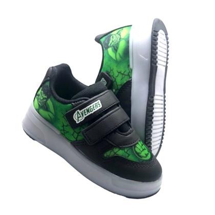 Imagem de Tênis Infantil Masculino Menino Hulk Personagem Luz que Pisca Casual Confortável Macio Leve Calce Fácil