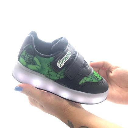 Imagem de Tênis Infantil Masculino Menino Hulk Personagem Luz que Pisca Casual Confortável Macio Leve Calce Fácil