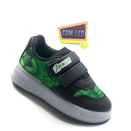 Imagem de Tênis Infantil Masculino Menino Hulk Personagem Luz que Pisca Casual Confortável Macio Leve Calce Fácil