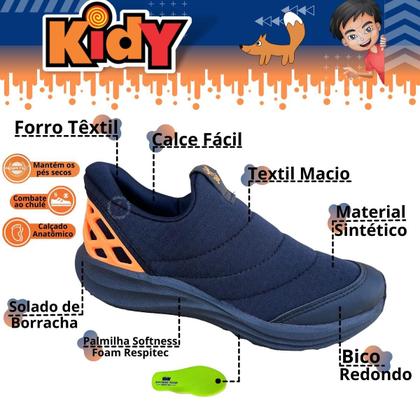 Imagem de Tênis Infantil Masculino Sem Cadarço Calce Fácil Macio Leve e Resistente Kidy Lançamento 370125