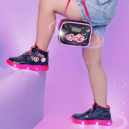 Imagem de Tênis Infantil Menina Cano Médio Sneaker Brilho Luz Pampili
