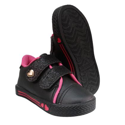 Imagem de Tênis Infantil Menina Casual Preto Rosa Detalhe Dourado Coração Delicada Volta as Aulas Confortável