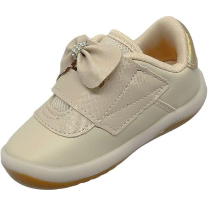 Imagem de Tênis Infantil Menina Casual Retro Dia a Dia Passeio Escola com Laço e Strass Conforto Kidy 008-1650