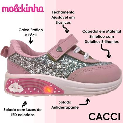 Imagem de Tenis Infantil Menina Moderno Glitter Luz de LED Molekinha