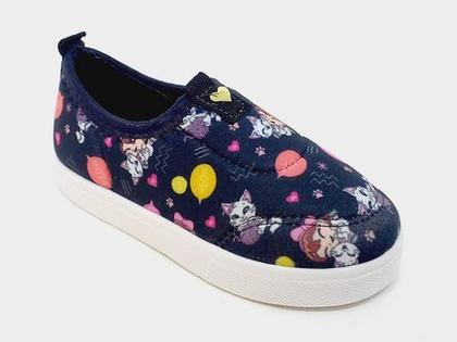 Imagem de Tênis Infantil Menina Molekinha Bebê Lycra Gatinhos Preto