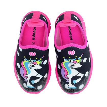 Imagem de Tênis Infantil Menina Novopé  10001170 Unicórnio Preto/ Rosa