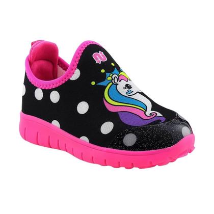 Imagem de Tênis Infantil Menina Novopé  10001170 Unicórnio Preto/ Rosa