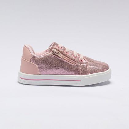 Imagem de Tênis Infantil Menina Pequito Casual Metalizado Calce Fácil Zíper Cadarço Elástico Confortável Leve Antiderrapante Casual Urbano Delicado