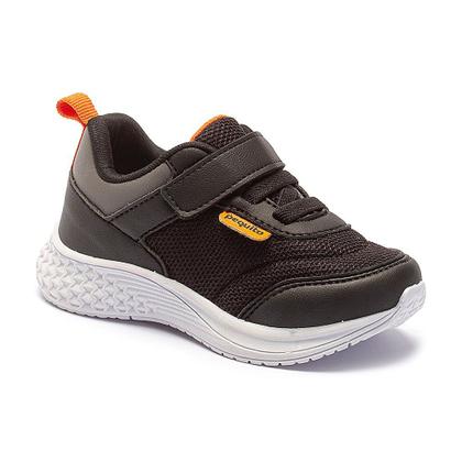 Imagem de Tênis Infantil Menino Pequito Jogging Confortável Antiderrapante Cadarço Elástico Tira Autocolante Preto Escolar
