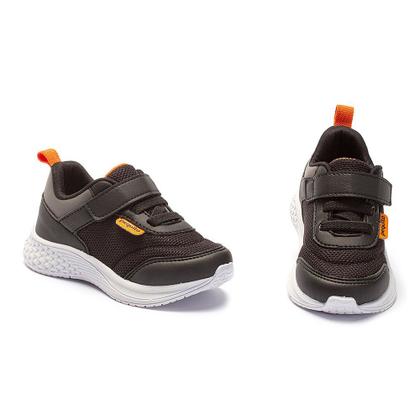 Imagem de Tênis Infantil Menino Pequito Jogging Confortável Antiderrapante Cadarço Elástico Tira Autocolante Preto Escolar
