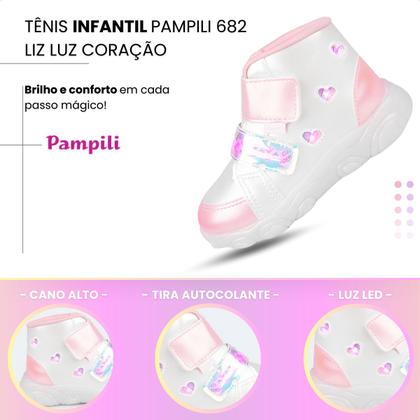 Imagem de Tênis Infantil Pampili Feminino Liz Luz Led Coração Fashion