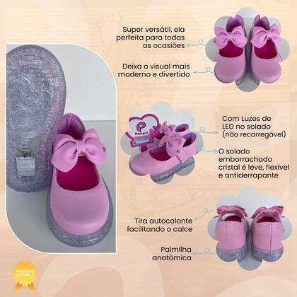 Imagem de Tênis Infantil Pampili Menina Confortável Com Luz E Laço