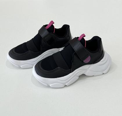 Imagem de Tênis Infantil Pampili Menina Preto Rosa tiras autocolantes Conforto Estilo Casual Esportivo Moda Kids Fashion