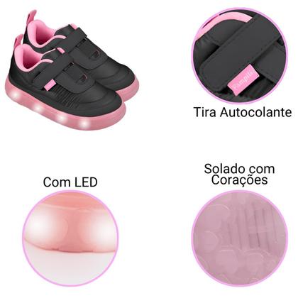 Imagem de Tênis Infantil Pampili Sneaker Luz Calce Fácil Preto