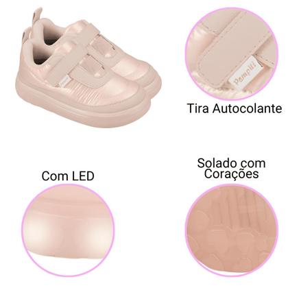 Imagem de Tênis Infantil Pampili Sneaker Luz Led Calce Fácil Rosa Novo