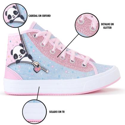 Imagem de Tênis Infantil Panda Feminino Casual Botinha Menina Glitter Escolar