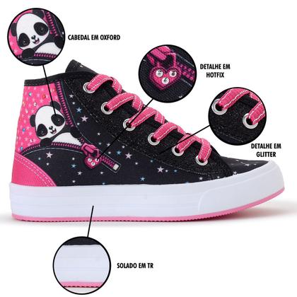 Imagem de Tênis Infantil Panda Feminino Casual Botinha Menina Glitter Escolar