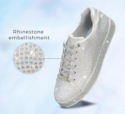 Imagem de Tênis LUCKY STEP Rhinestone, moda para mulheres, prata 37