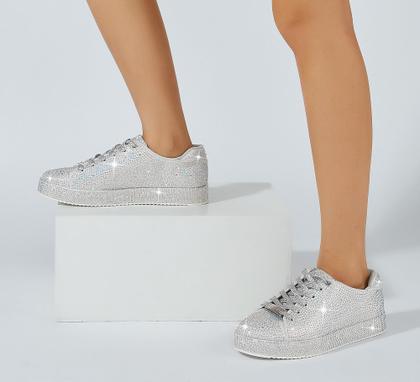 Imagem de Tênis LUCKY STEP Rhinestone, moda para mulheres, prata 37