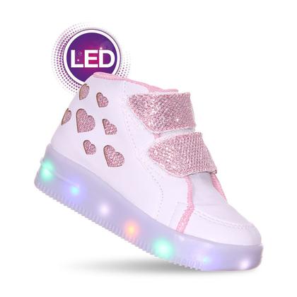 Imagem de Tenis Luz De Led písca Infantil Feminino Meninas Botinha Coração glitter