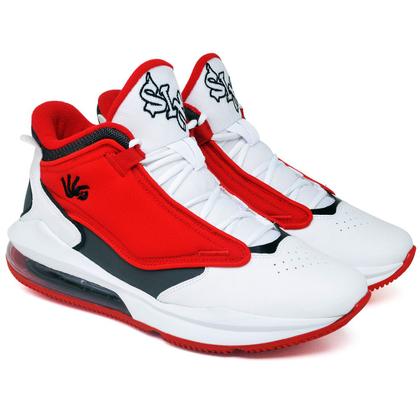 Imagem de Tênis Masculino Basquete Macio Branco e Vermelho Tamanho Especial Ankaa