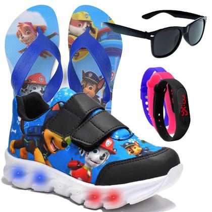 Imagem de Tenis Masculino De Led Patrulha Canina Meninos + Chinelo Oculos Relogio PCV