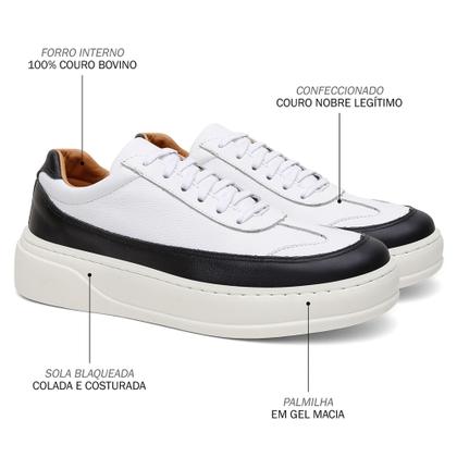 Imagem de Tenis Masculino Em Couro Dia A Dia Passeio Branco Casual Moderno Leve