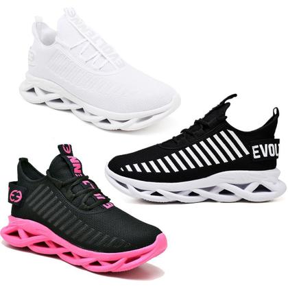 Imagem de Tênis Masculino Esportivo Casual Leve Exercício Funcional Treino- 3 Pares Pink/Branco