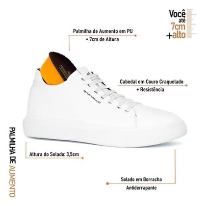 Imagem de Tênis Masculino Rafarillo Alth Social Em Couro Preto Branco Aumenta Altura 7cm Você Mais Alto 93055
