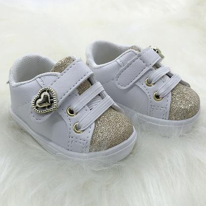 Imagem de Tenis Menina Sapatinhos Bebe Calcados Infantil Branco Com Dourado Glitter