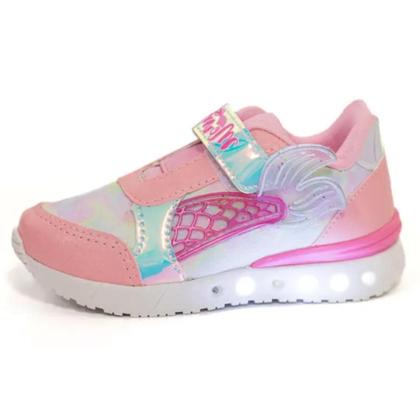 Imagem de Tênis Mini Pé Casual Menina Sereia Led Infantil Rosa Bebê