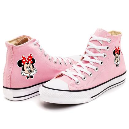 Imagem de Tênis Minnie Mouse Boné E Relógio Infantil All Cano Alto Moda Jovem Feminina