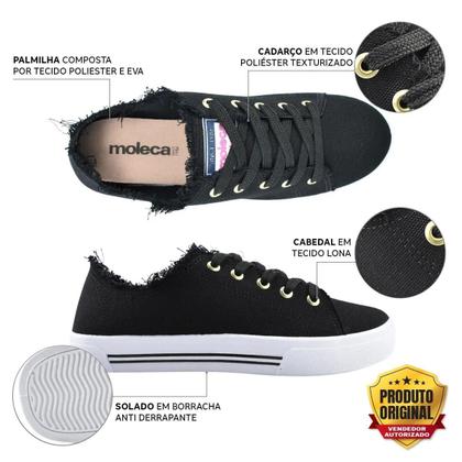 Imagem de Tênis Moleca Cadarços Casual Desfiado Feminino Preto