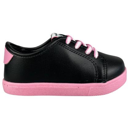 Imagem de Tênis Molekinha Infantil Menina Casual Preto Rosa Original Napa Confortável Leve Cor:Preto/RosaTamanho:22