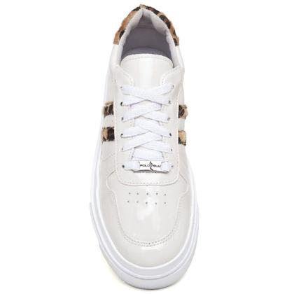 Imagem de Tenis Plataforma Feminino Casual Detalhe Animal Print Onça Ajuste Cadarço Macio Confortavel Tamanho:39Cor:Off WhiteGên