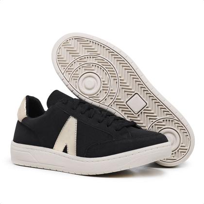 Imagem de Tenis Preto Feminino Moda com Dourado Fashion Confort