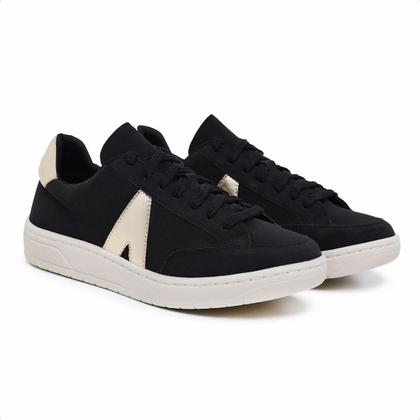 Imagem de Tenis Preto Feminino Moda com Dourado Fashion Confort