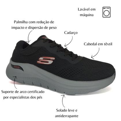 Imagem de Tênis Skechers Masculino Esportivo Treino Arch Fit Preto Cor:PretoTamanho:39Gênero:Homem
