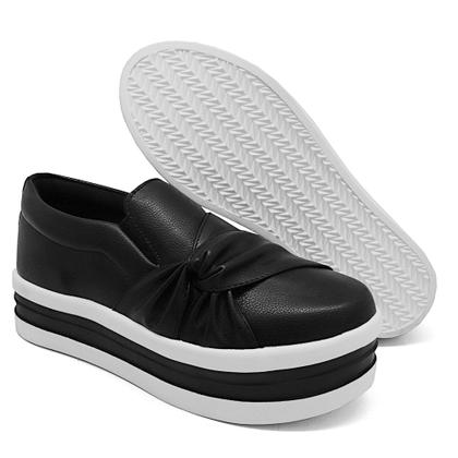 Imagem de Tênis Slip On Casual Amanda Block Elástico Lateral Detalhe em Laço e Sola Alta