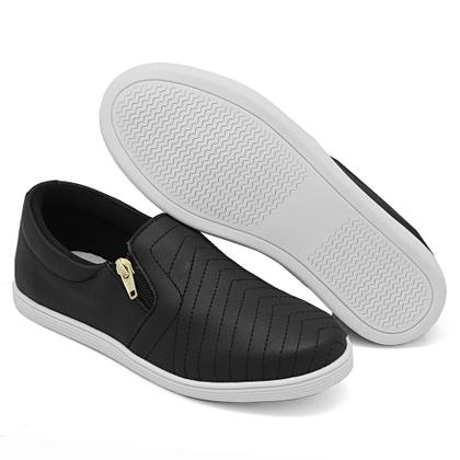 Imagem de Tênis Slip On Casual Detalhado Amanda Block Zíper Lateral com Sola Reta Leve