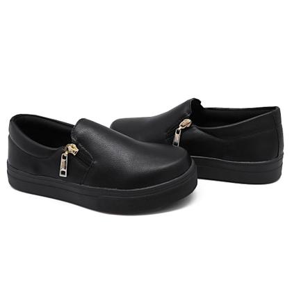 Imagem de Tênis Slip On Casual Feminino Liso Zíper Lateral Sola Borracha Leve Mulher Fashion