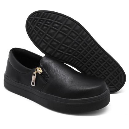 Imagem de Tênis Slip On Casual Feminino Liso Zíper Lateral Sola Borracha Leve Mulher Fashion