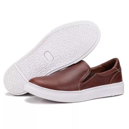 Imagem de Tênis Slip On Masculino em Couro Casual Dia a Dia Café