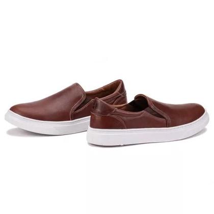 Imagem de Tênis Slip On Masculino em Couro Casual Dia a Dia Café
