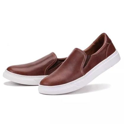 Imagem de Tênis Slip On Masculino em Couro Casual Dia a Dia Café